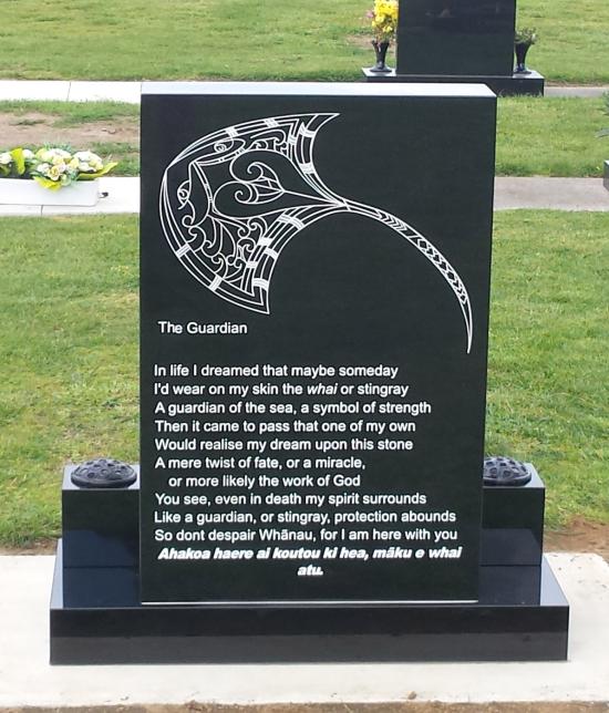 Modern shape and font upright headstone crafted from granite by Stoneworx - Memorials of Distinction in New Zealand.