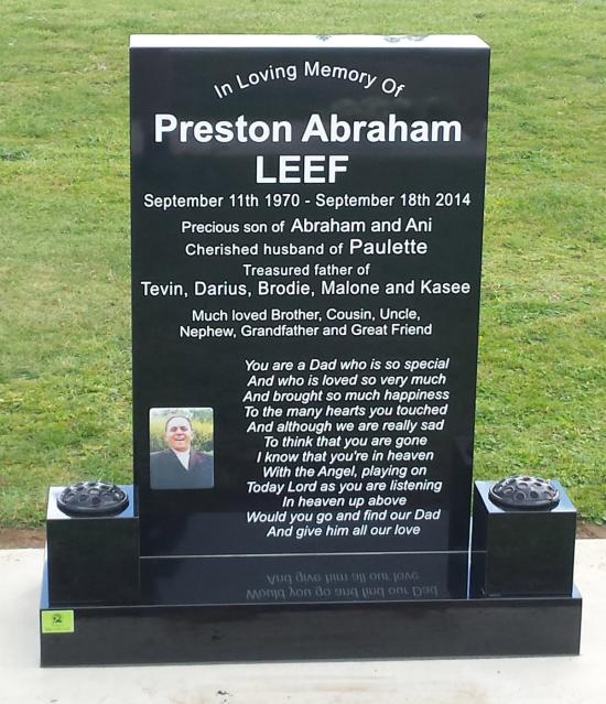 Modern font in classic tall upright headstone crafted from granite by Stoneworx - Memorials of Distinction in New Zealand.