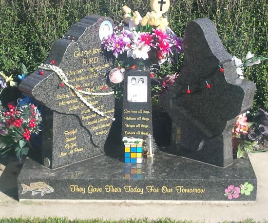 A custom shape headstone  crafted from granite by Stoneworx - Memorials of Distinction in New Zealand.