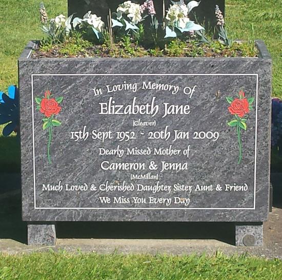 Planter box style headstone with classic styling crafted from granite by Stoneworx - Memorials of Distinction in New Zealand.