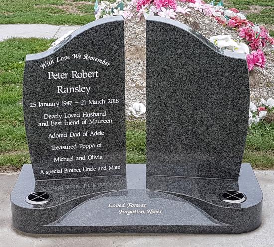 Modern shape upright companion headstone crafted from granite by Stoneworx - Memorials of Distinction in New Zealand.
