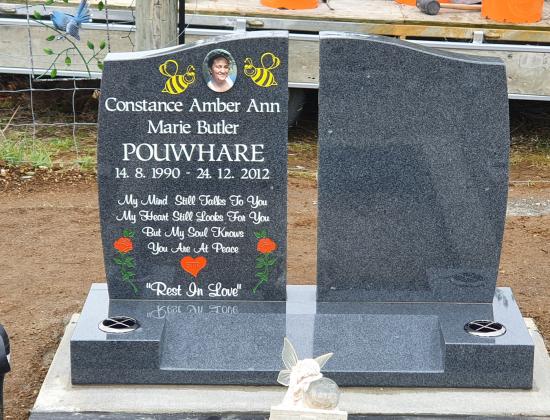 Modern shape upright companion headstone crafted from granite by Stoneworx - Memorials of Distinction in New Zealand.
