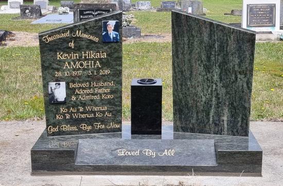 Modern shape upright companion headstone crafted from granite by Stoneworx - Memorials of Distinction in New Zealand.