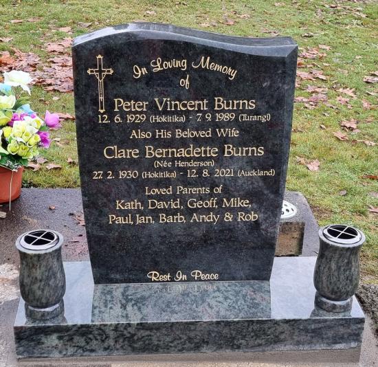 Modern shape upright companion headstone crafted from granite by Stoneworx - Memorials of Distinction in New Zealand.