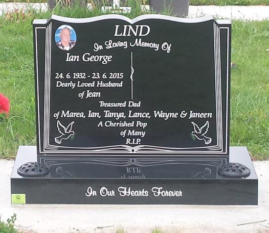 Classic upright headstone in the ‘book’ shape crafted from granite by Stoneworx - Memorials of Distinction in New Zealand.