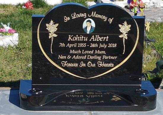 Classic upright headstone in a Heart A Shape crafted from granite by Stoneworx - Memorials of Distinction in New Zealand.