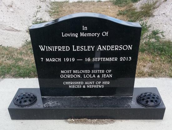 Classic upright headstone with high saddle top and two vases crafted from black granite by Stoneworx - Memorials of Distinction in New Zealand.