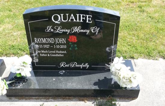 Classic upright headstone with camber shape crafted from granite by Stoneworx - Memorials of Distinction in New Zealand.