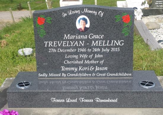 Classic upright headstone with low saddle top crafted from granite by Stoneworx - Memorials of Distinction in New Zealand.