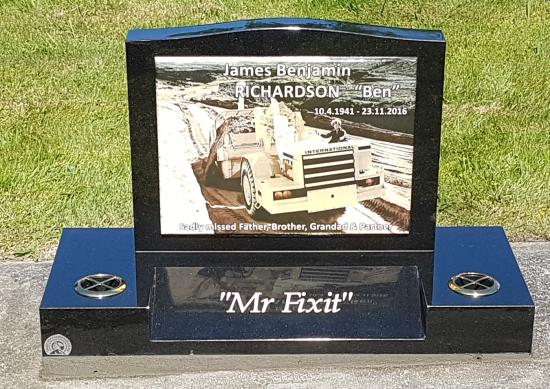 Classic upright headstone with low saddle top crafted from granite by Stoneworx - Memorials of Distinction in New Zealand.