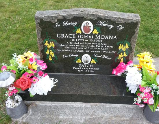 Classic upright headstone with low saddle top crafted from granite by Stoneworx - Memorials of Distinction in New Zealand.