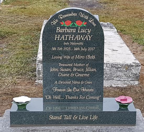 Classic upright headstone in the radius shape crafted from granite by Stoneworx - Memorials of Distinction in New Zealand.