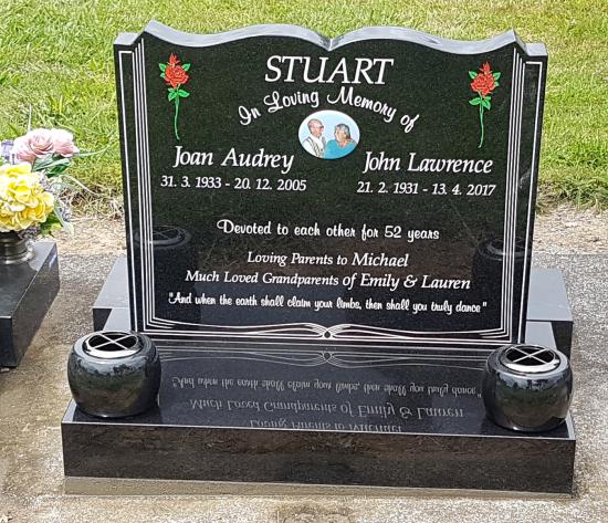 Upright headstone in book shape crafted from granite by Stoneworx - Memorials of Distinction in New Zealand.