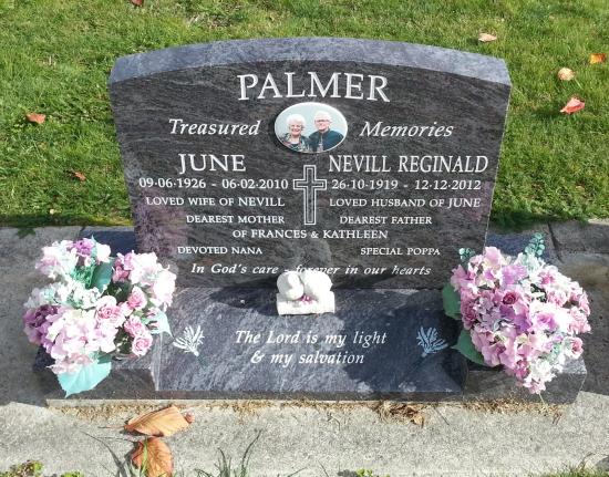 Classic upright headstone with camber shape crafted from grey granite by Stoneworx - Memorials of Distinction in New Zealand.