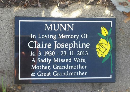 Cremation plaque crafted from granite by Stoneworx - Memorials of Distinction in New Zealand.