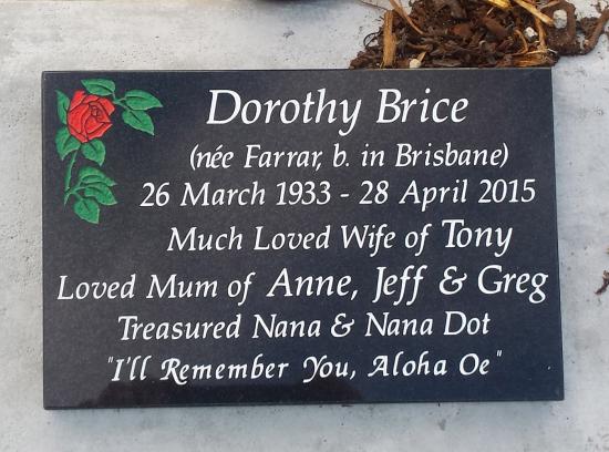 Cremation plaque crafted from granite by Stoneworx - Memorials of Distinction in New Zealand.