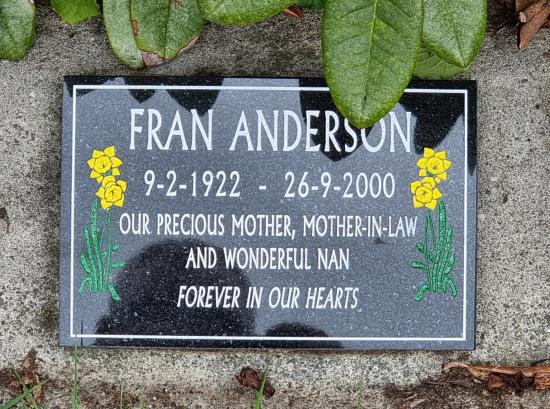 Cremation plaque crafted from granite by Stoneworx - Memorials of Distinction in New Zealand.