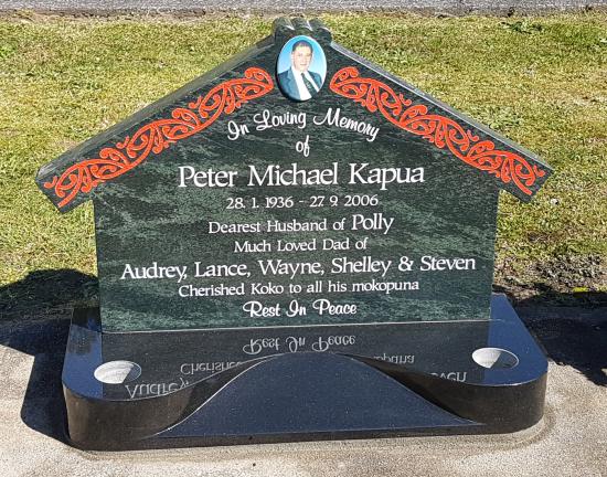 Temple headstone crafted from granite by Stoneworx - Memorials of Distinction in New Zealand.