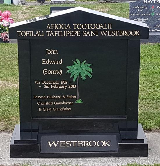Temple memorial headstone in black crafted from granite by Stoneworx - Memorials of Distinction in New Zealand.