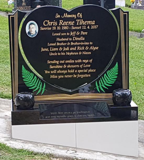 Heart shape headstone crafted from granite by Stoneworx - Memorials of Distinction in New Zealand.