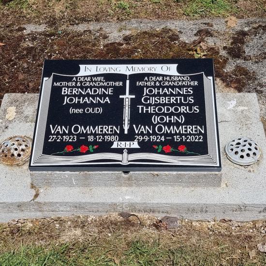 Low rise memorial in classic square shape with a book design crafted from granite by Stoneworx - Memorials of Distinction in New Zealand.